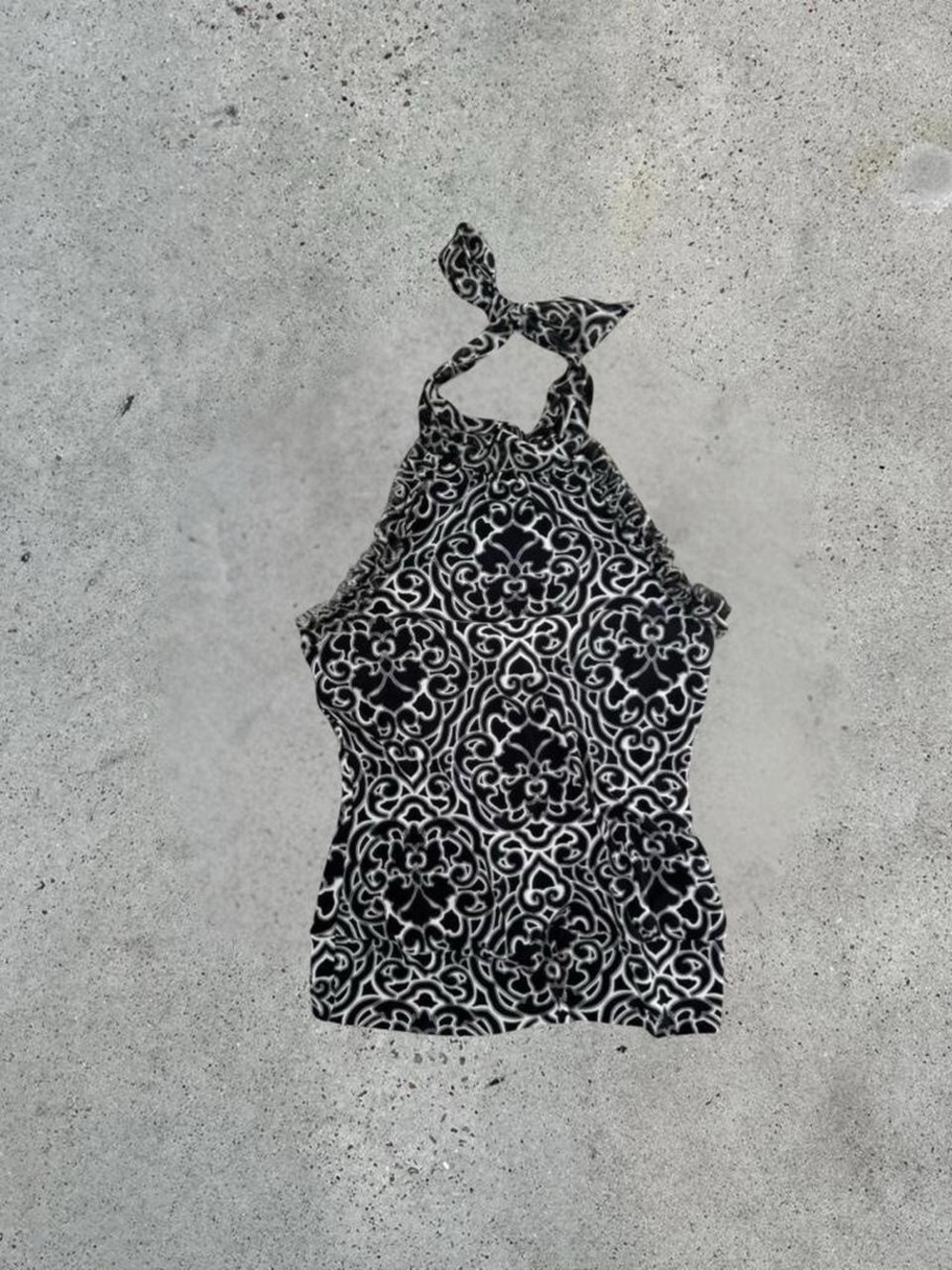 Black and White Halter Tank Top - Women's Patterned Summer Top